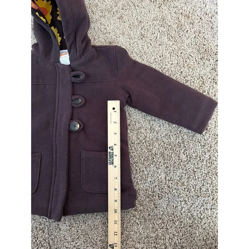 Gymboree Girls Brown Hooded Duffle Coat Sunflower Floral Lining 18-24M Toddler